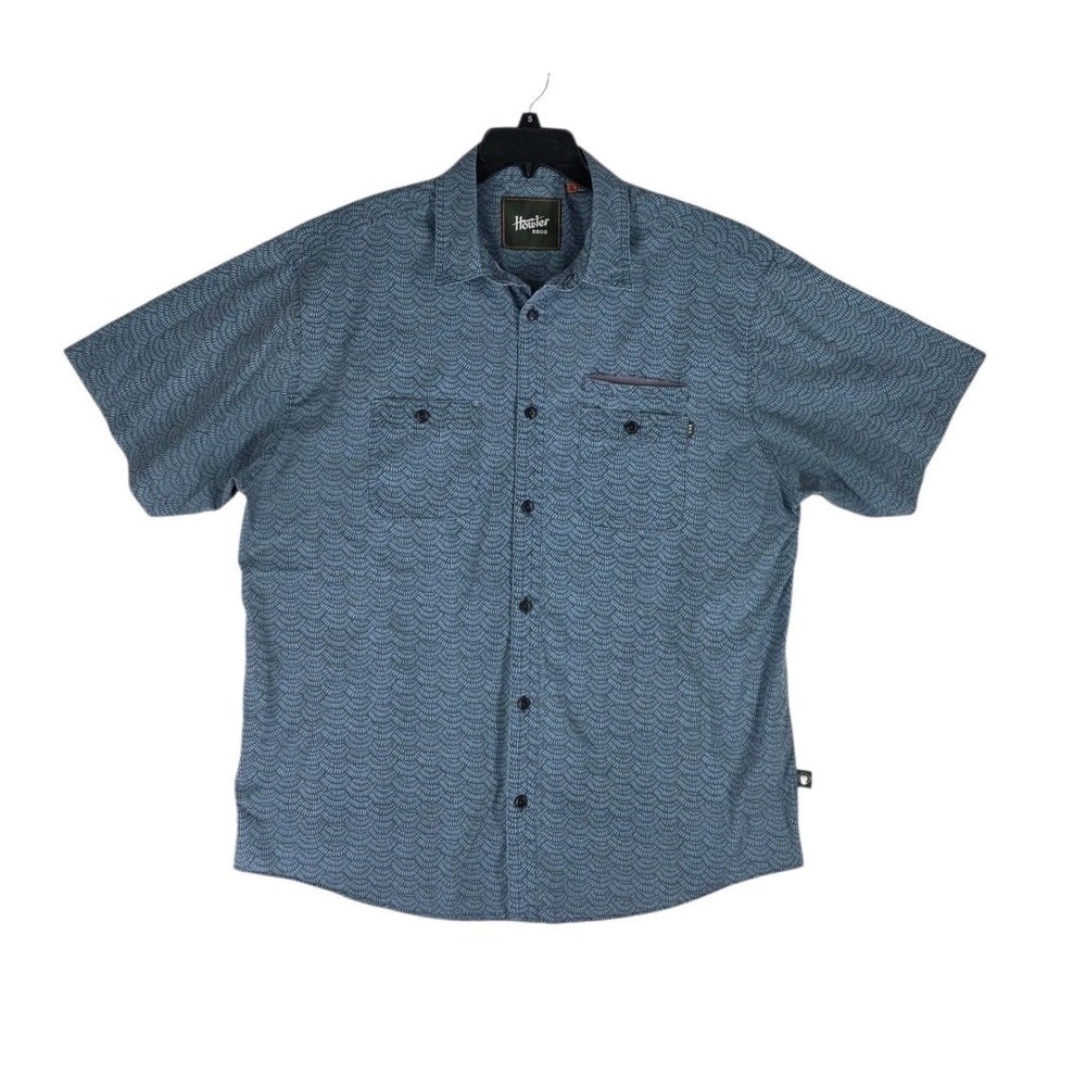 Howler Bros Aransas Shirt Mens XL Blue Geometric Scale Print Button Down SS - Picture 2 of 14